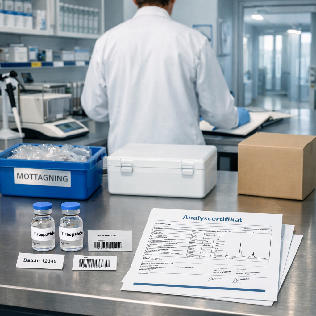 Laboratoriemottagning med tirzepatid köpa, analyscertifikat, batchspårning och provhantering.