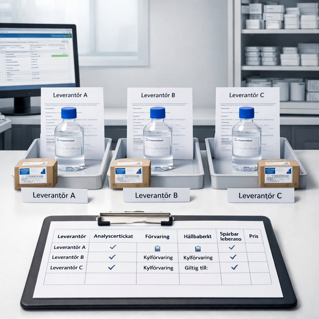 Svenskt laboratorium jämför BAC-vatten med certifikat och spårbar leverans – where to buy bac water for peptides.