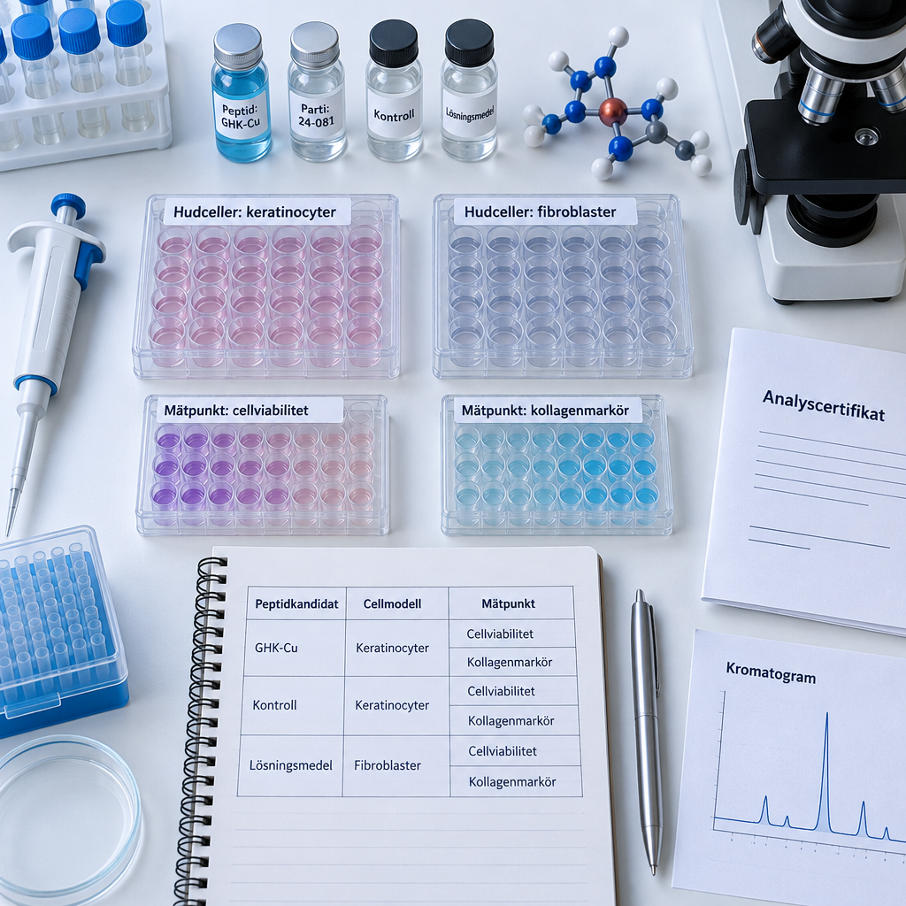 Laboratorieutrustning för hudceller, GHK-Cu-peptid och analyser; peptider hudvård bäst i test som jämförelsetema.