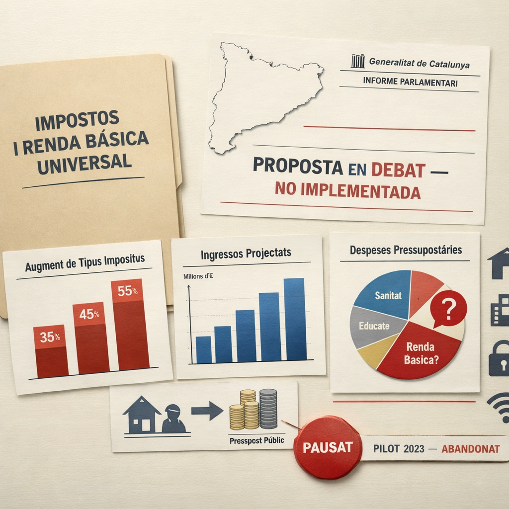 Renda bàsica a Catalunya: dossier parlamentari sobre impostos, finançament i proposta universal encara no implementada.