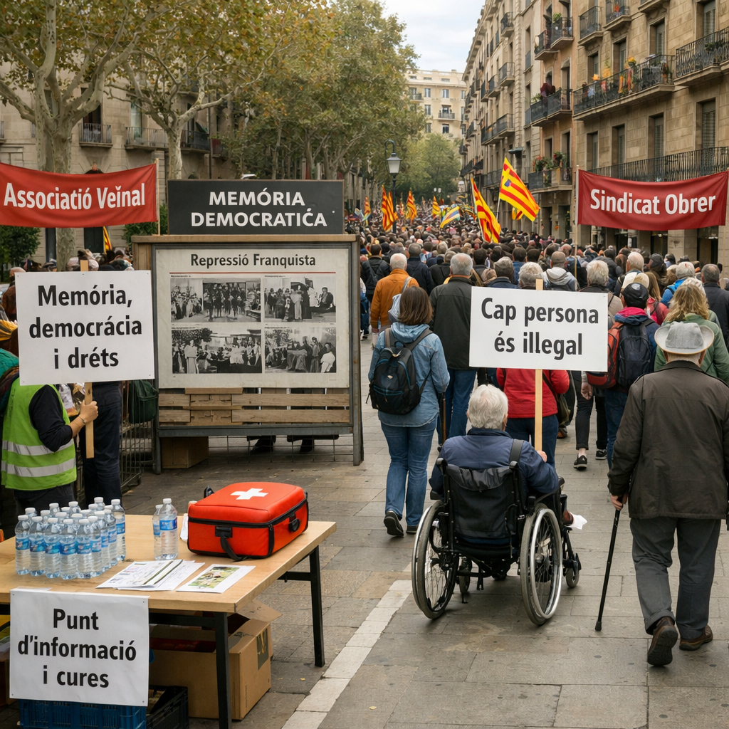 Mobilització antifeixista pacífica a Barcelona amb senyera, cartells democràtics, accessibilitat i memòria: L'11 de Septembre Catalunya serà antifeixista